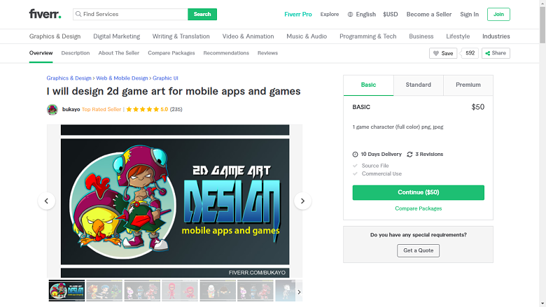 Fiverr screenshot - bukayo 2D game designer gig