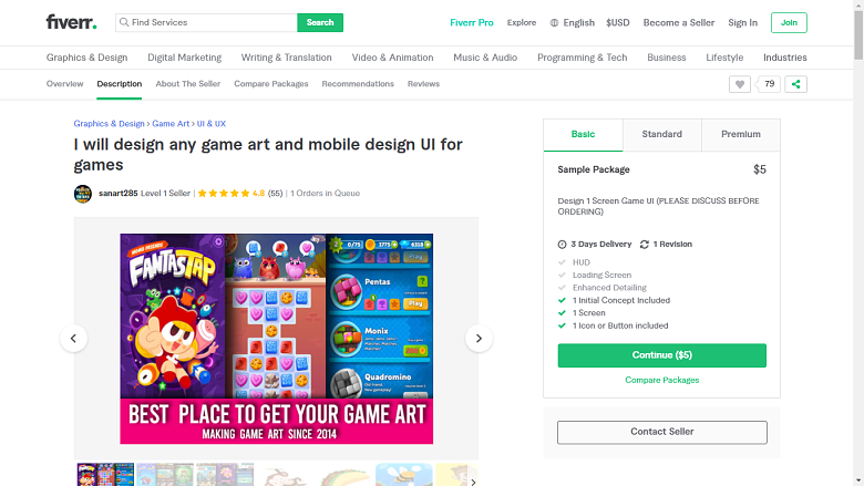 Fiverr screenshot - sanart285 game designer gig