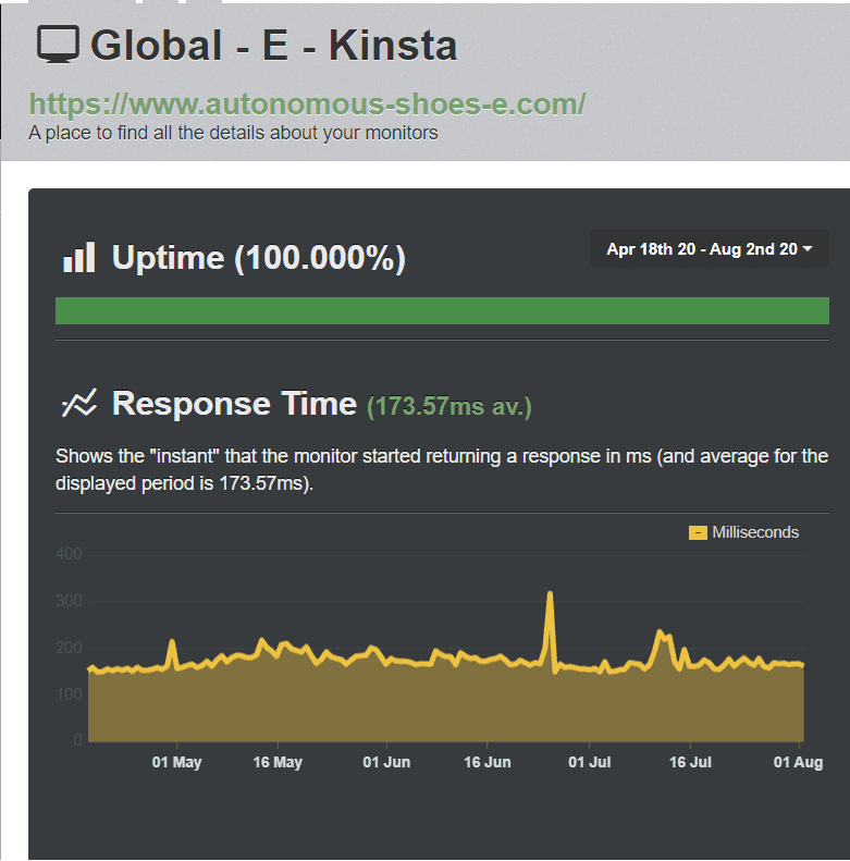 Kinsta - UptimeRobot results