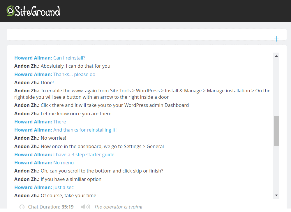 SiteGround - customer support