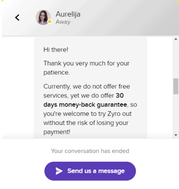 Zyro Live Chat Support