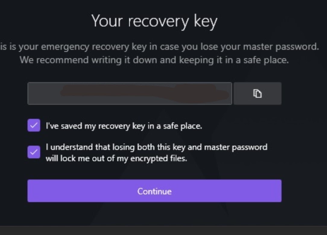 NordLocker recovery key warning