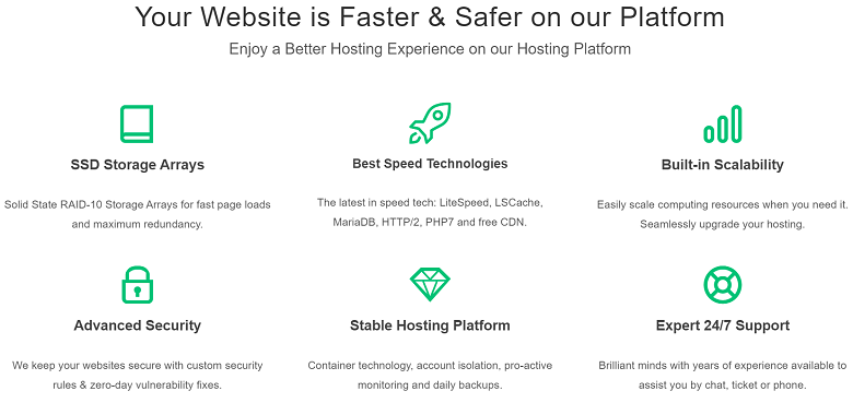 GreenGeeks - shared hosting features