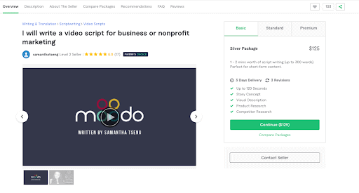 Scriptwriting freelancer samanthatseng's Fiverr portfolio
