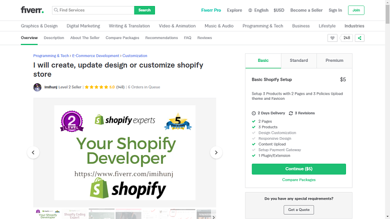 Fiverr screenshot - package overview