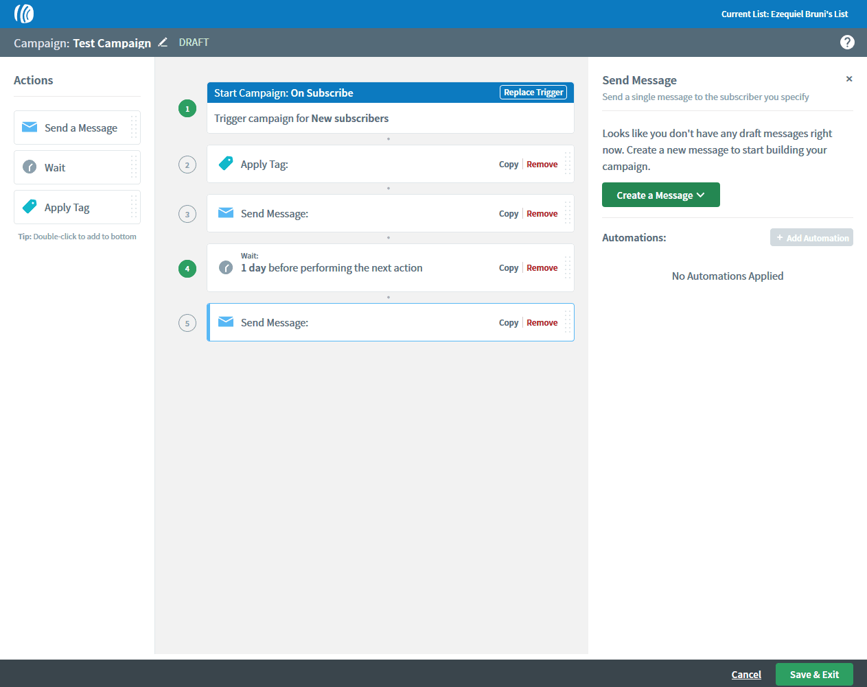 AWeber's email automation screen