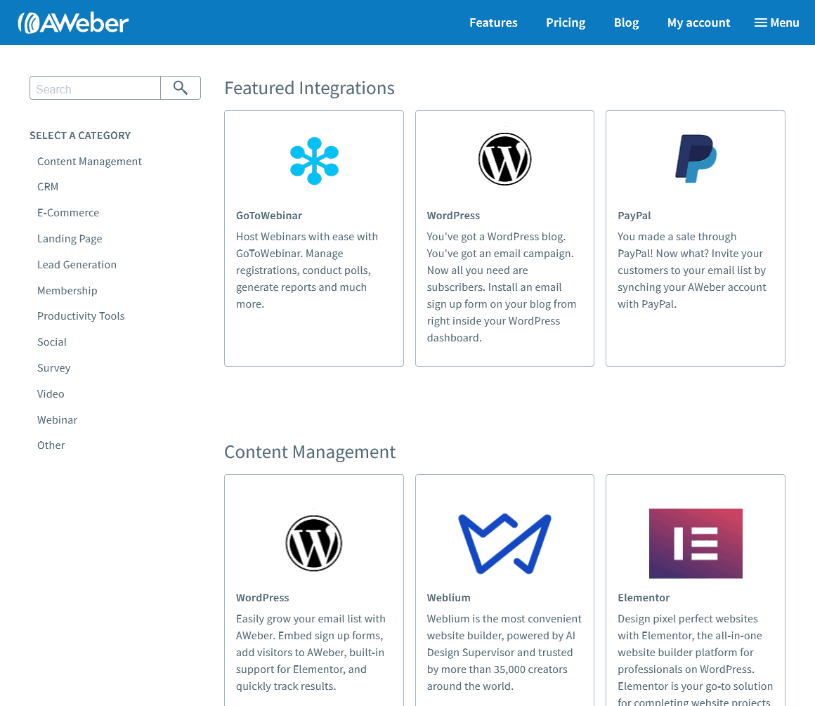 AWeber's integration and addon library