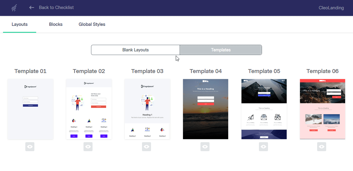 Benchmark Email's landing page templates