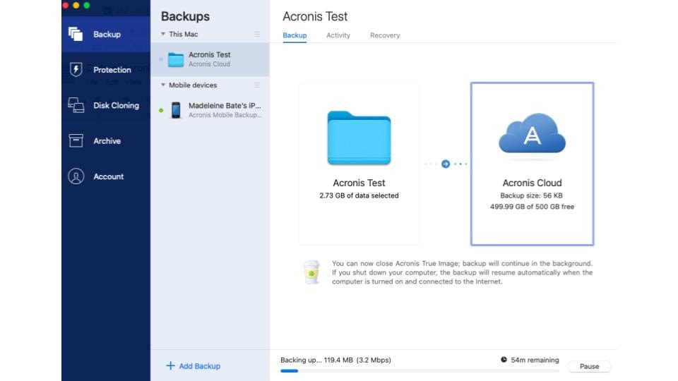 Acronis True Image 2021 conducting a backup.