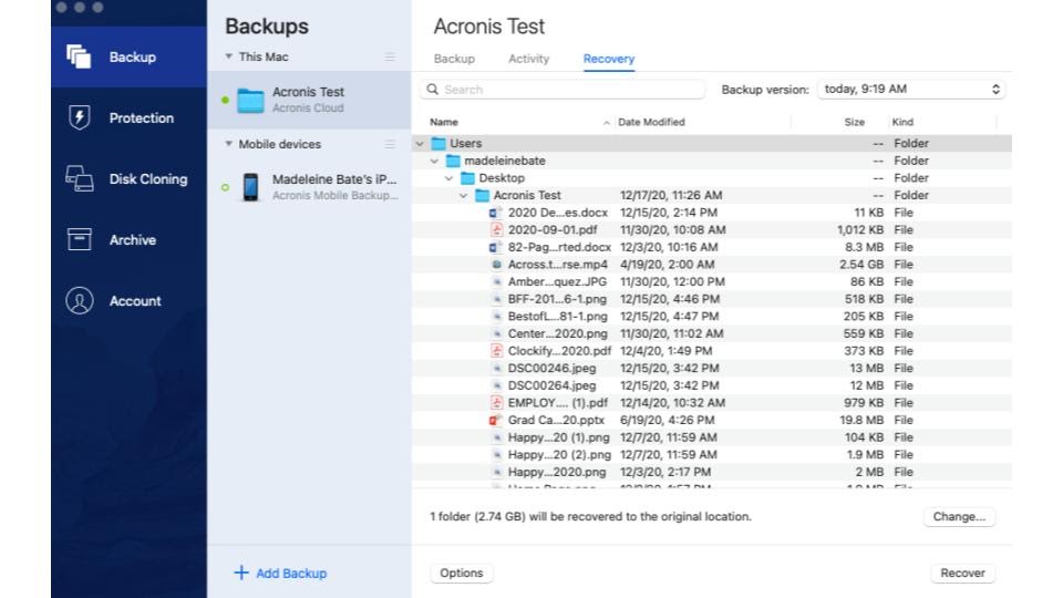 Acronis True Image 2021 folder recovery.