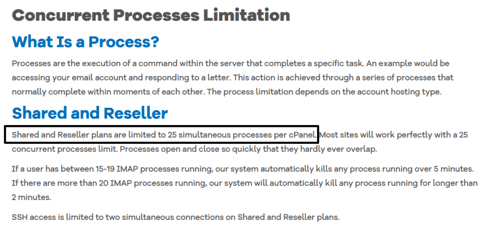 HostGator Terms of Service - limited on simultaneous processes per cPanel