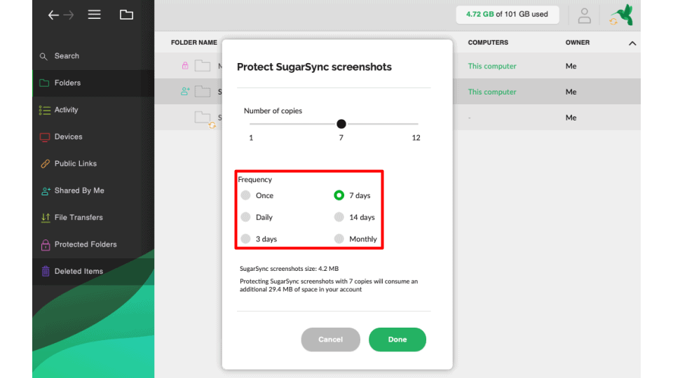 SugarSync protected folder feature