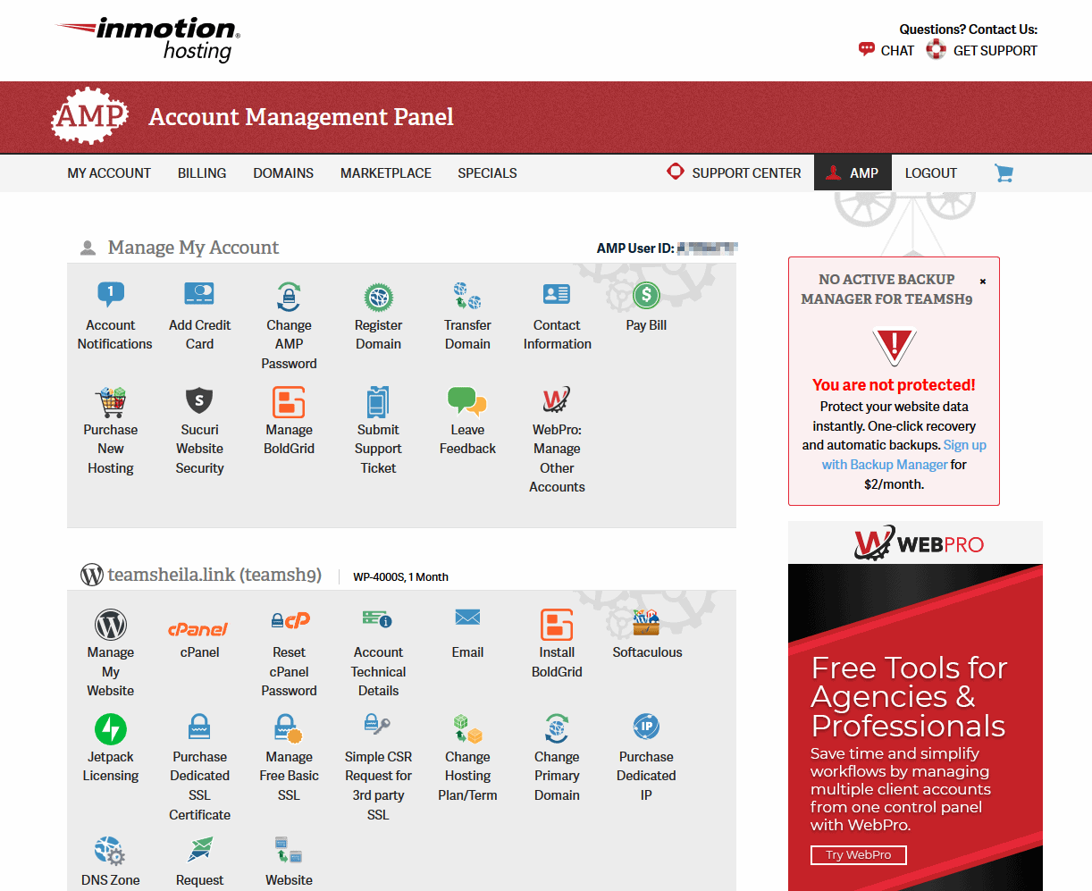 the admin user interface