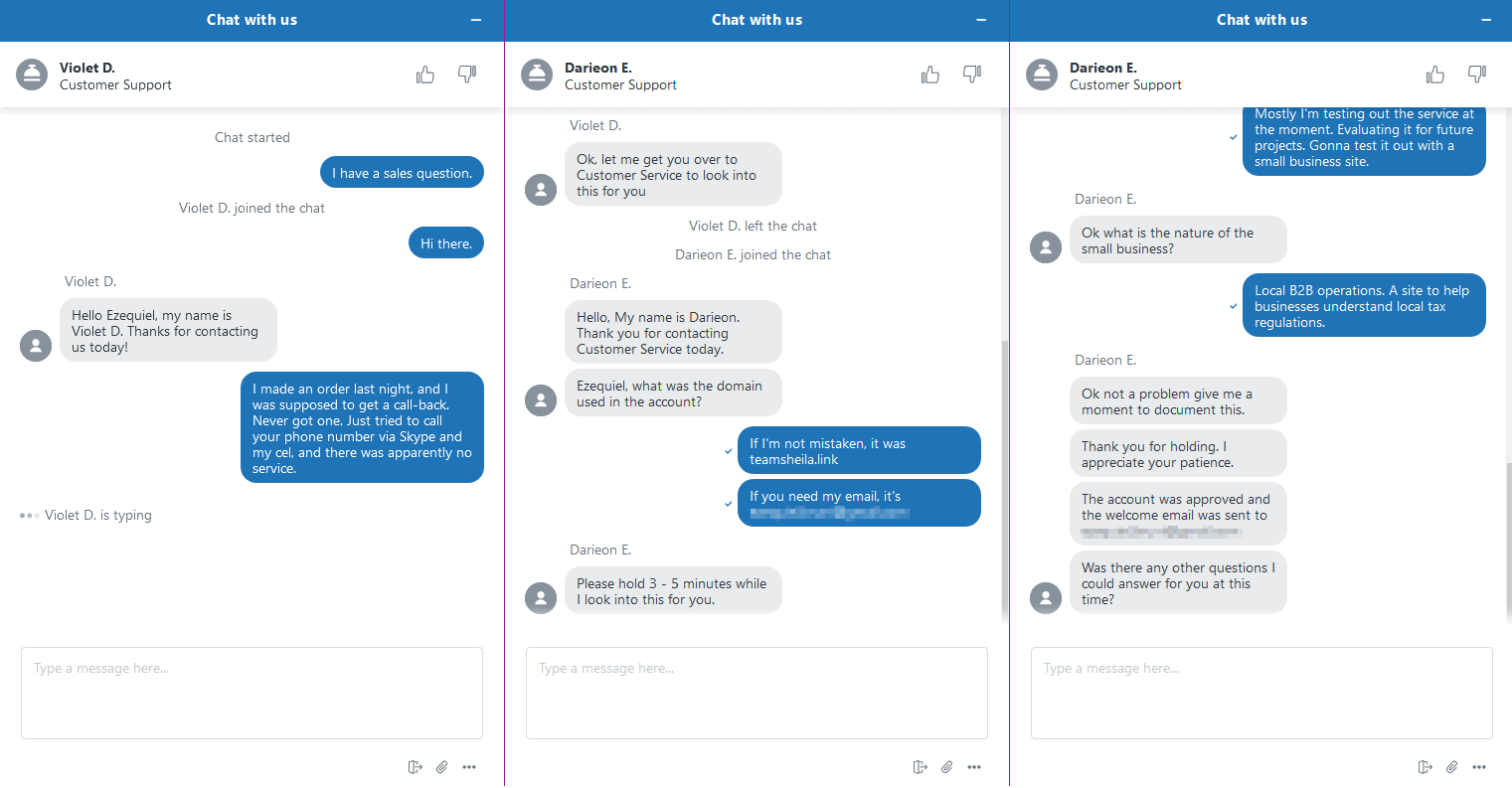 my chat conversation with InMotion support