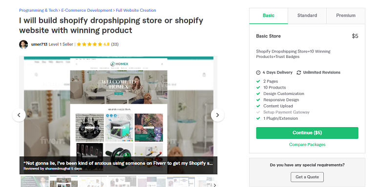 Umer713 Fiverr profile - Best Shopify Experts