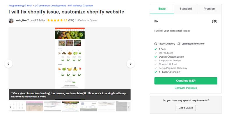 Web_fixer7 Fiverr profile - Best Shopify Experts