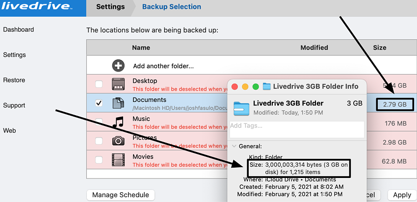 Livedrive folder size discrepancy issue