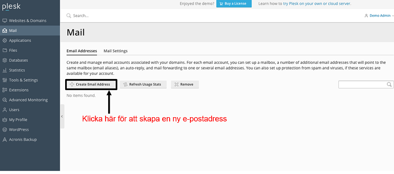 Plesk - create email address 1