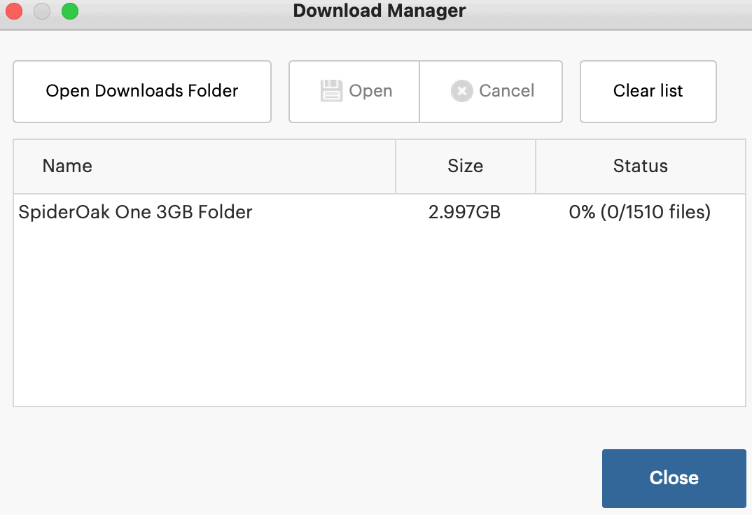 SpiderOak One Download Manager status update