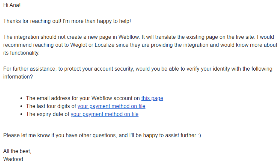 Webflow Email Support