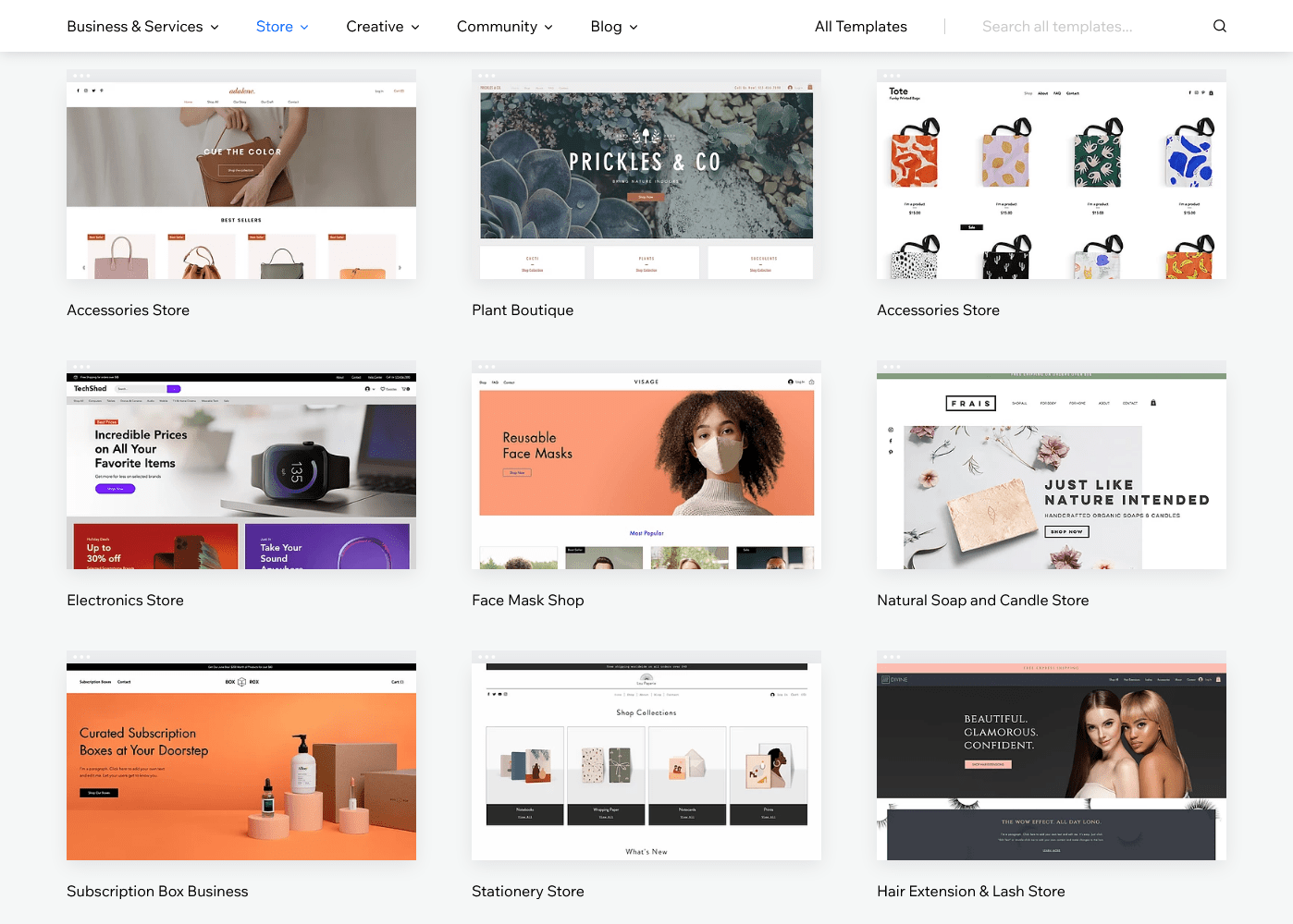 Wix's ecommerce templates