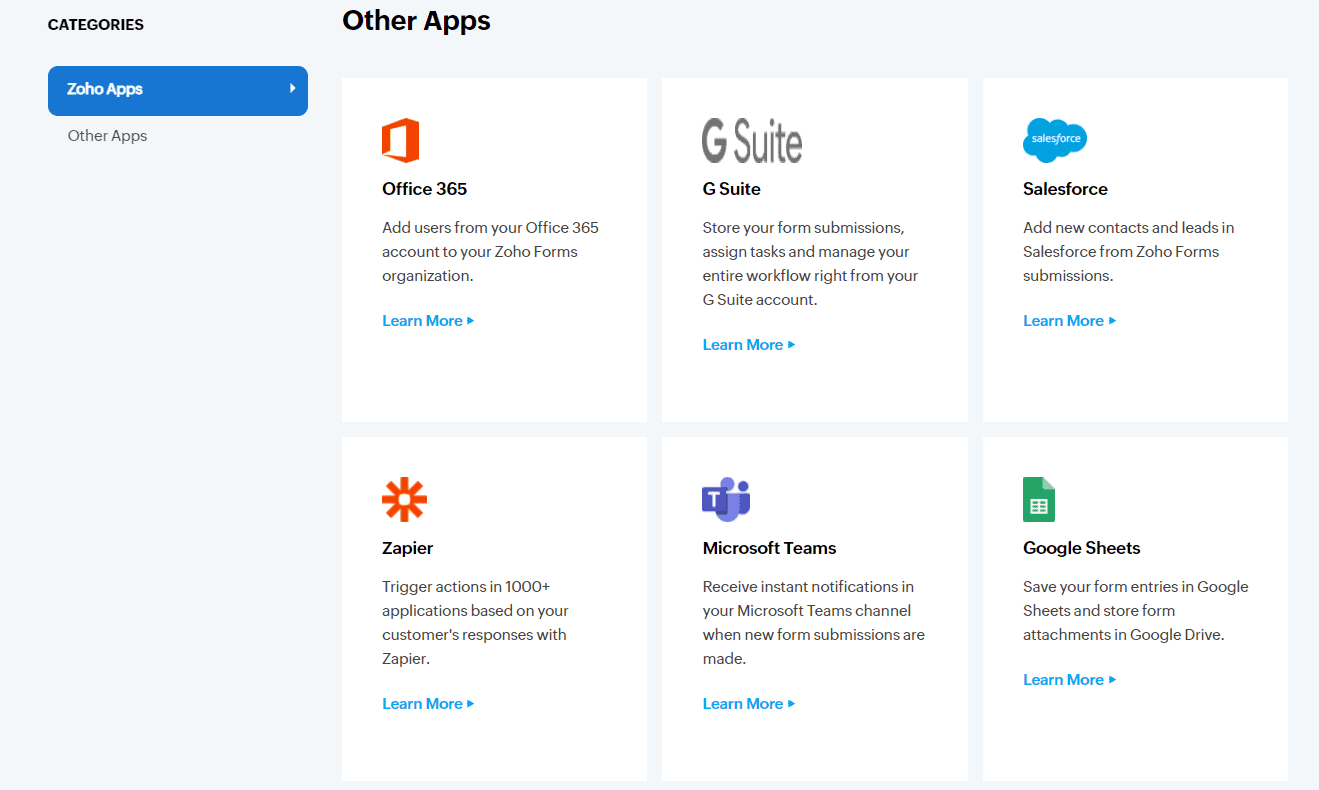 Zoho forms integrations