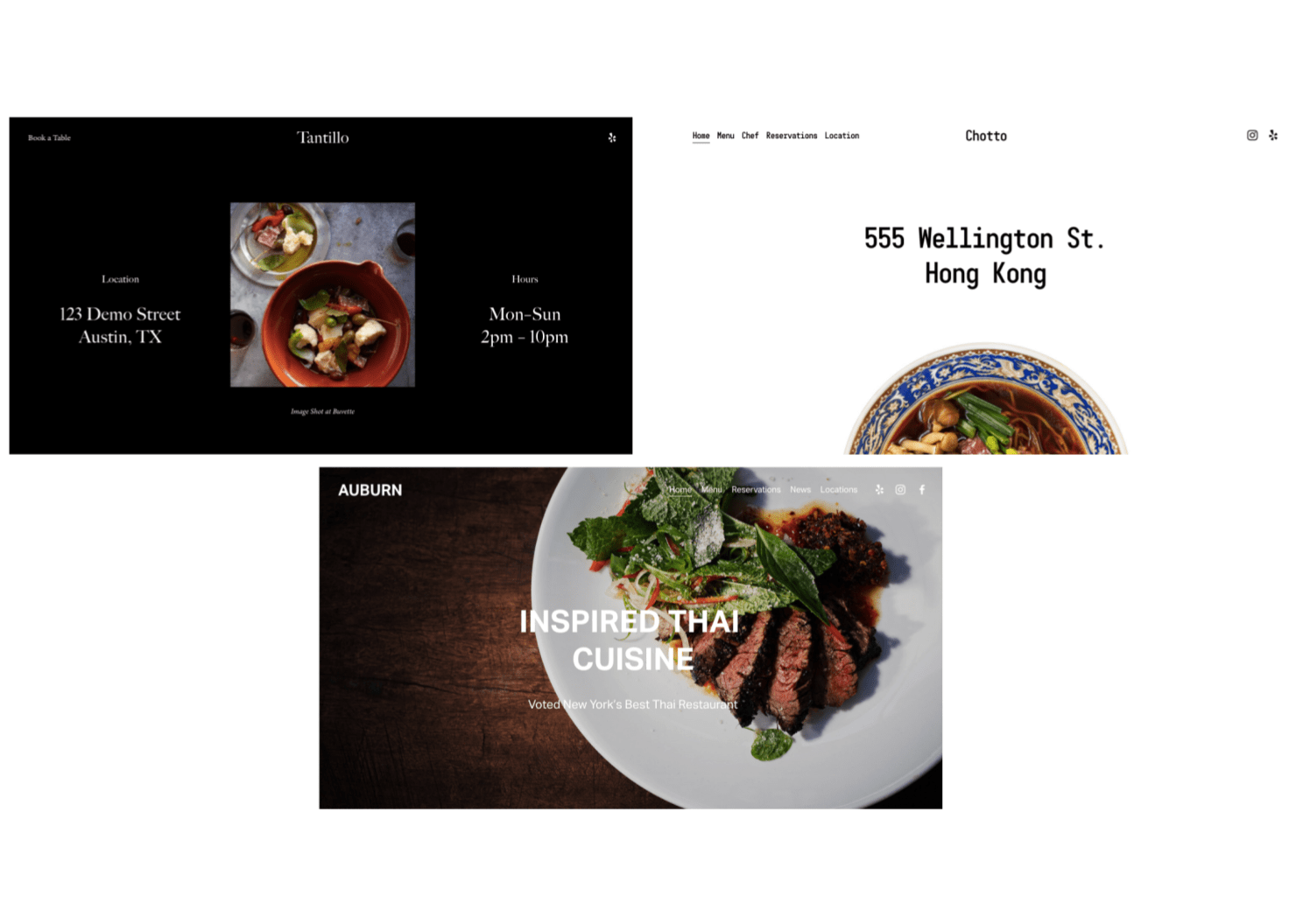 Squarespace Tantillo, Chotto, and Auburn template demo pages