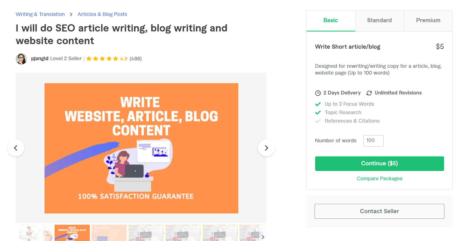 Fiverr screenshot - pjangid content writer gig