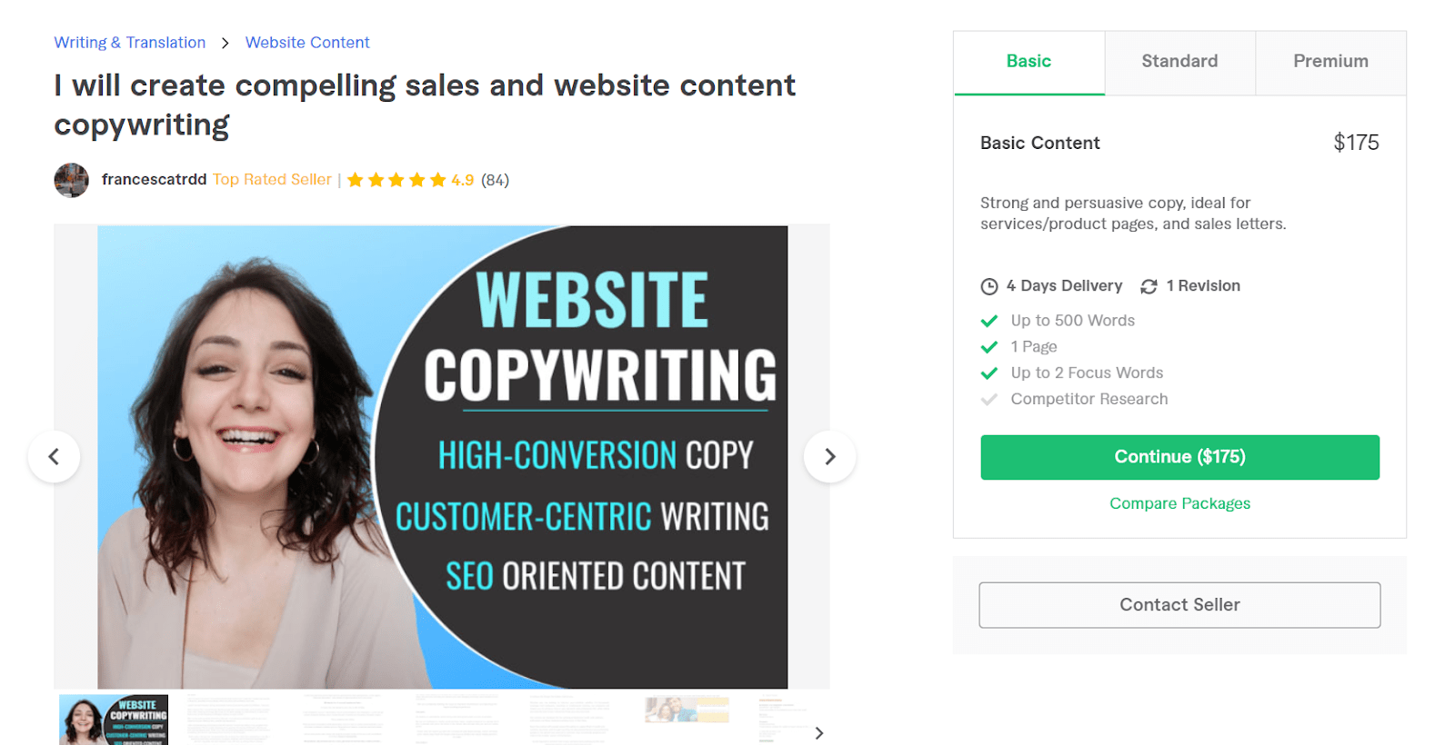 Fiverr screenshot - francescatrdd sales content writer gig