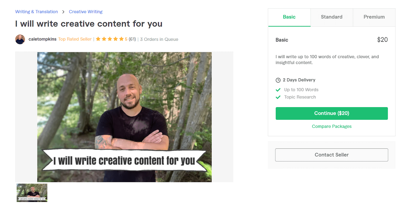 Fiverr screenshot - caletompkins content writer gig