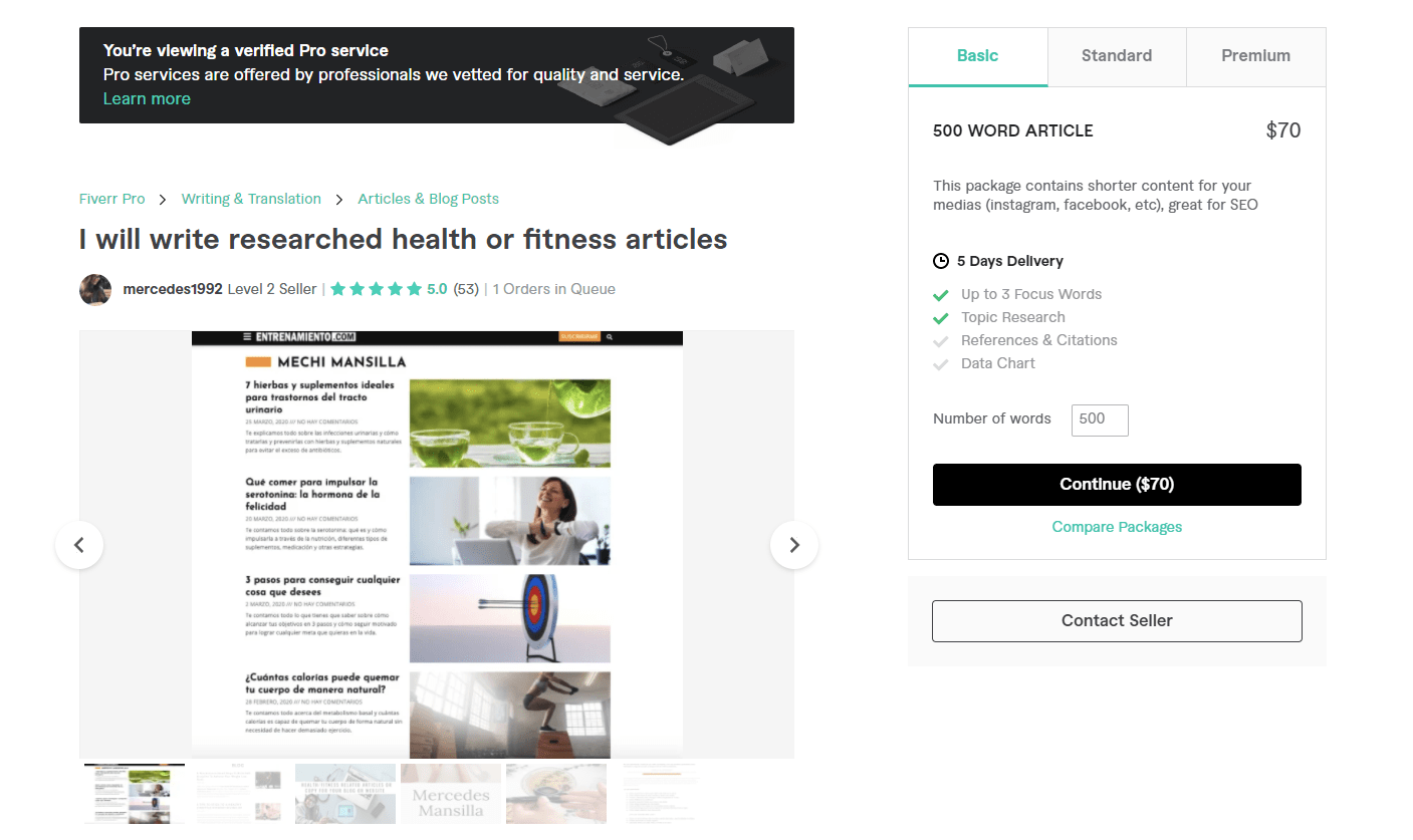 Fiverr screenshot - mercedes1992 health content writer gig