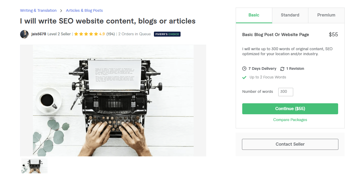 Fiverr screenshot - jais5678 content writer gig