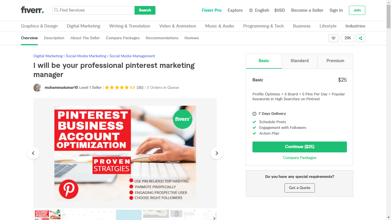 Fiverr screenshot - package overview