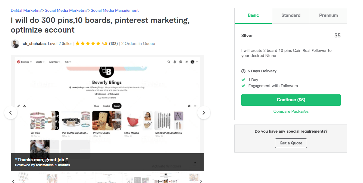 Fiverr screenshot - ch_shahabaz pinterest marketing manager gig