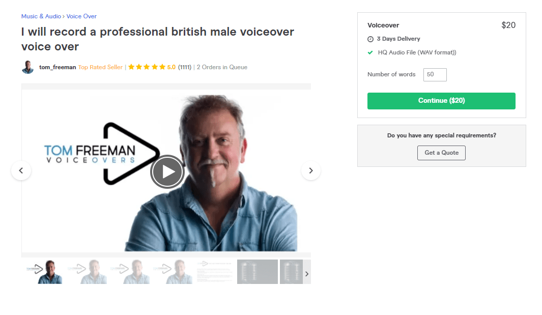 Fiverr screenshot - tom_freeman british voice over artist gig