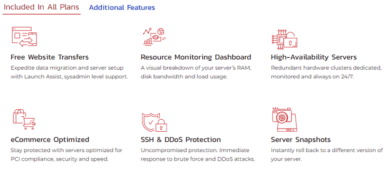 InMotion Hosting VPS feature list