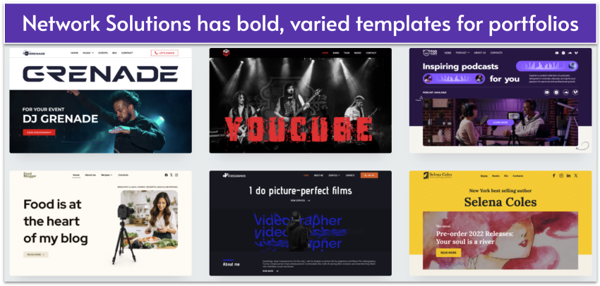 Network Solutions’ portfolio template library with modern designs