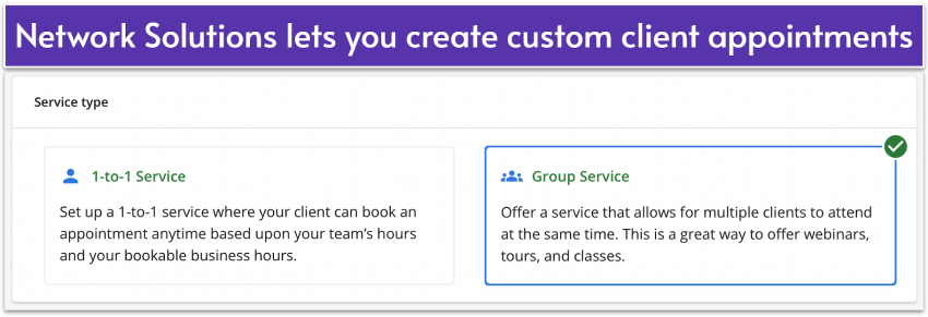 Selection screen from Network Solutions displaying two types of client appointments