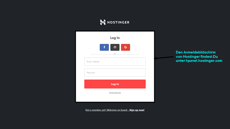 Hostinger - login screen