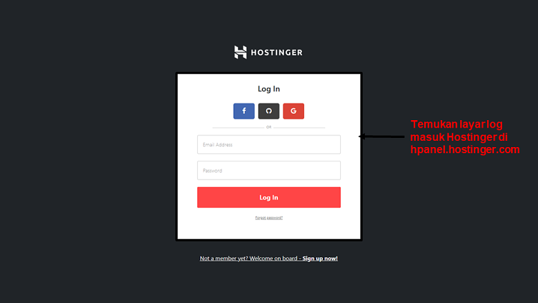 Hostinger - login screen