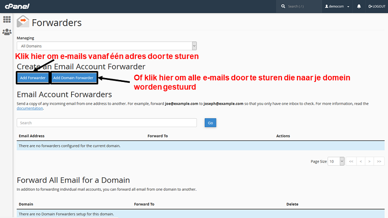 cPanel - email forwarders 1