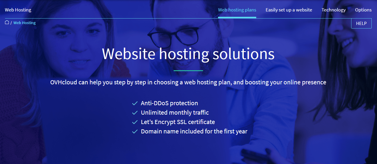 Screen capture of OVHcloud's web hosting features page