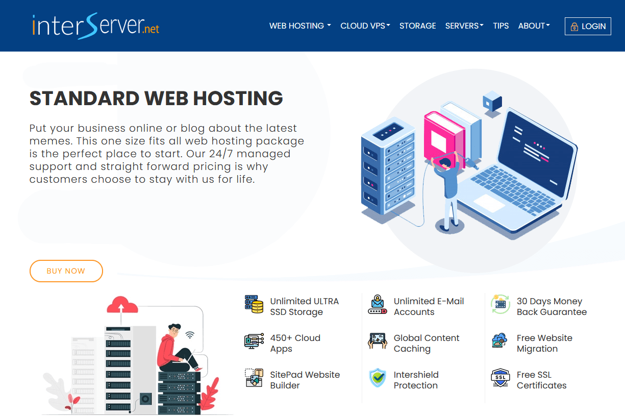 InterServer's Standard Web Hosting plan page