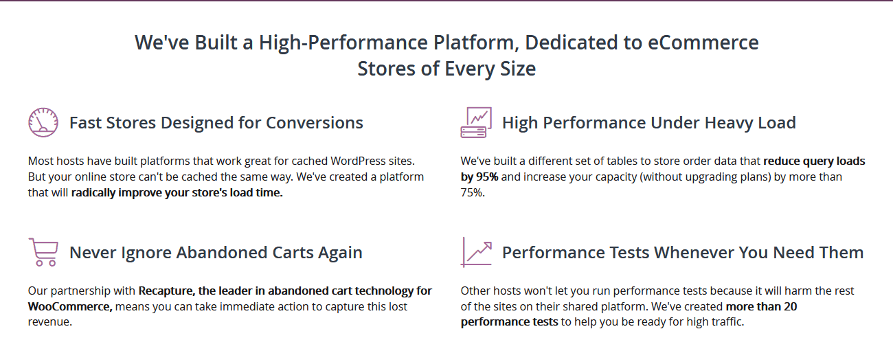 Liquid Web's ecommerce-specific features, from its website