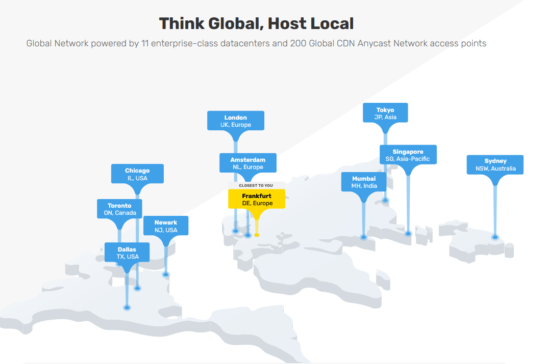 Screen capture of FastComet's data center locations