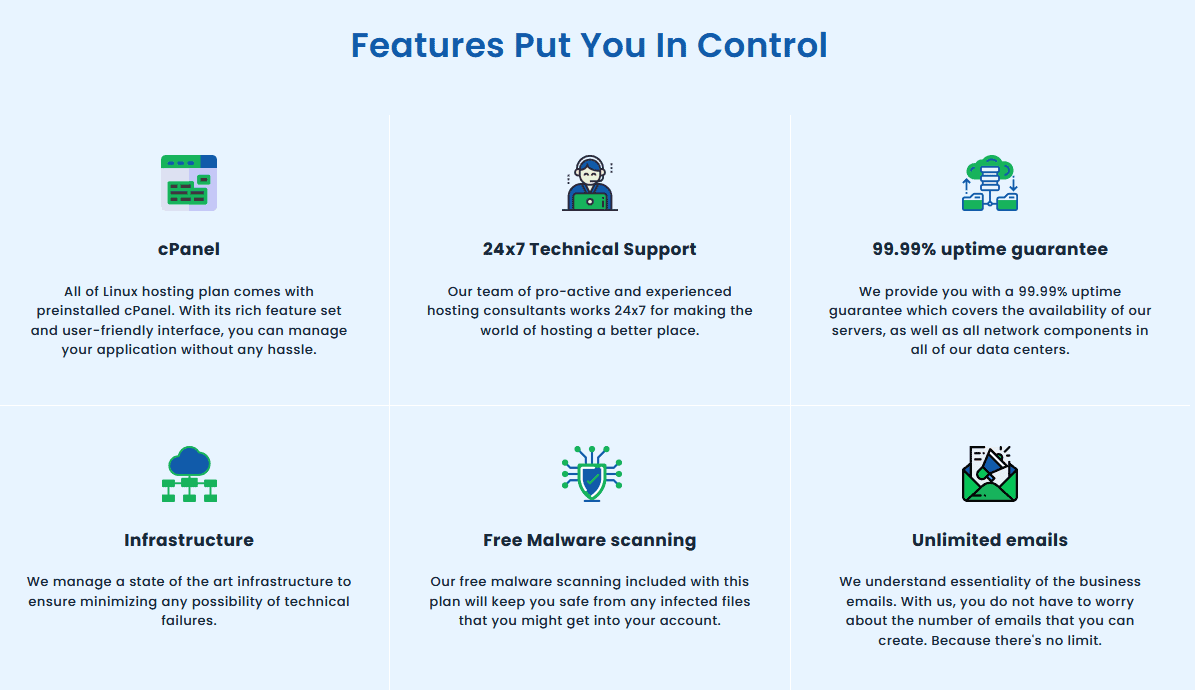 Some of Host IT Smart's plan features