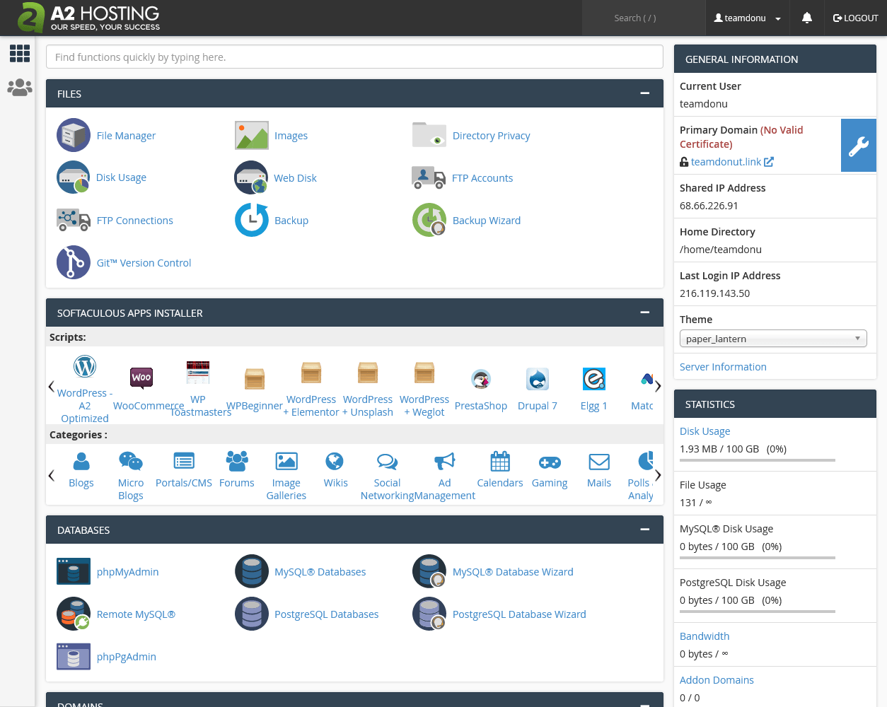 A2 Hosting's cPanel