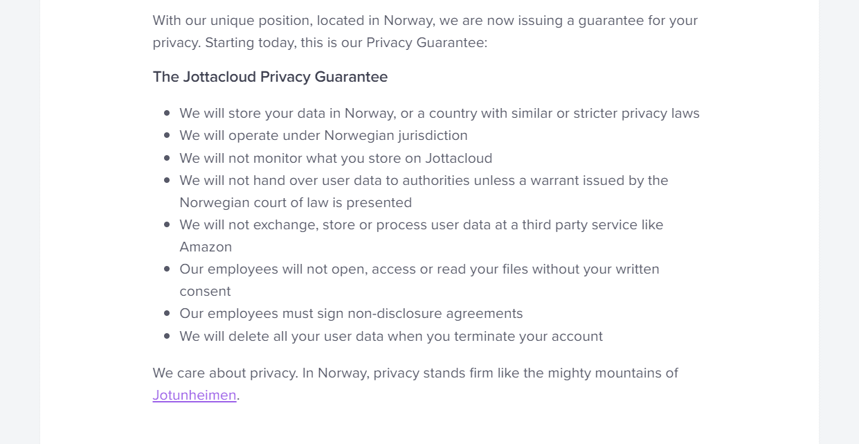 Jottacloud privacy policy