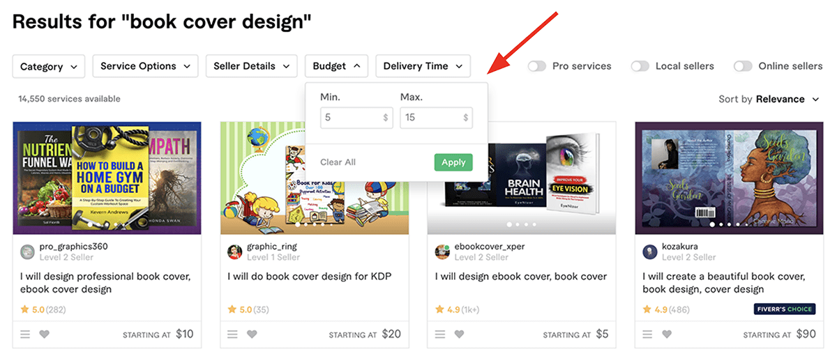 Fiverr search filters