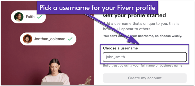 Fiverr username creation